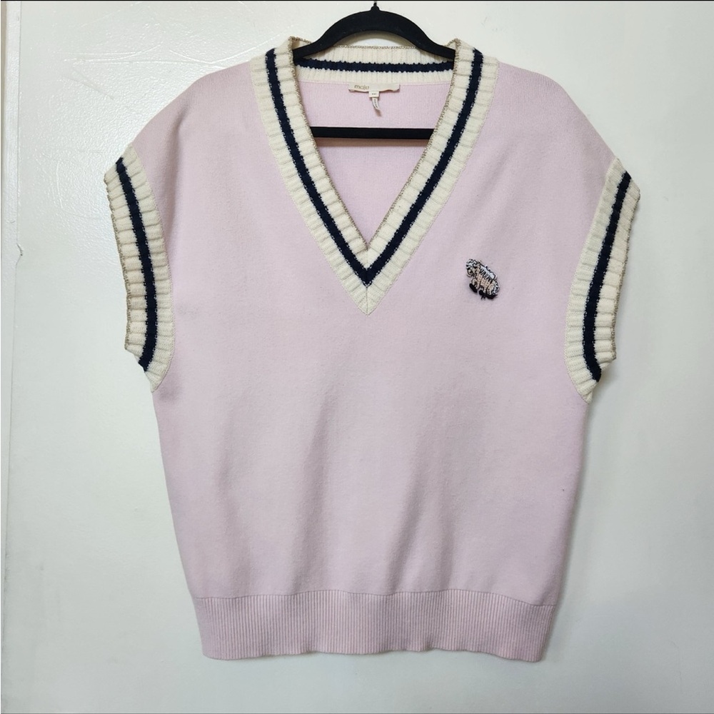 Maje Women's Pink Monette jumper, embroidered knitted one size vest sweater